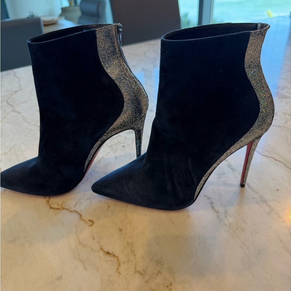 Christian Louboutin Navy and Silver Women's Ankle Boots